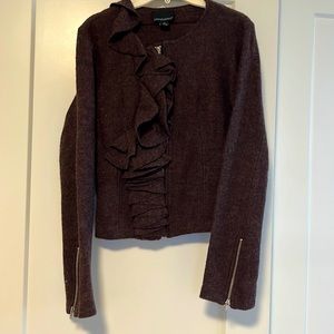 Cynthia Rowley wool zip cardigan sweater M brown